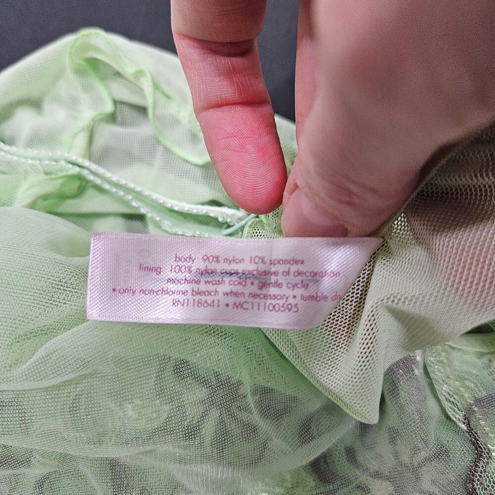 Womens Lacey Mesh Babydoll Top Size M Green Y2K Milkmaid Coquette Forest Fairy - Picture 6 of 9
